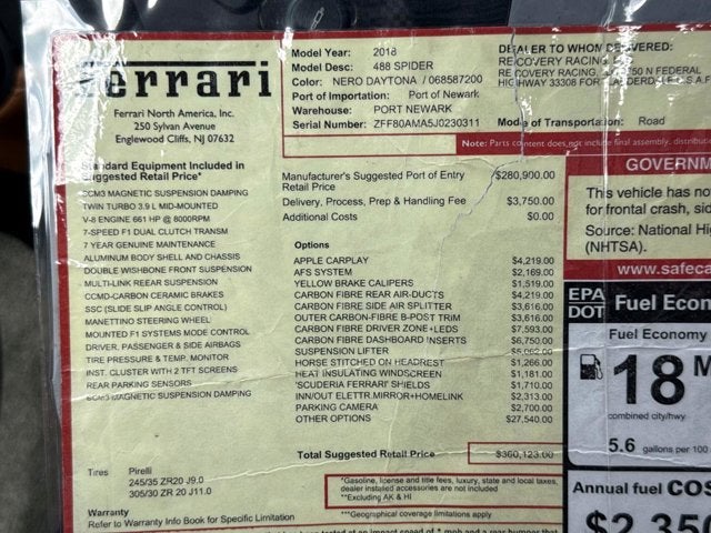 2018 Ferrari 488 Spider Base