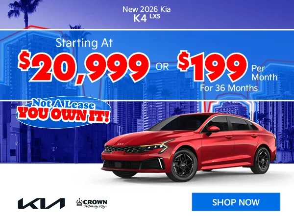 New 2026 Kia K4 LXS Starting At $20,999 Or $199/Mo