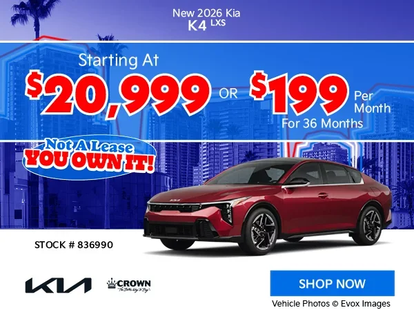 New 2026 Kia K4 LXS Starting At $20,999 Or $199/Mo