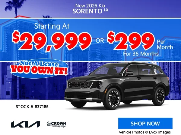 New 2026 Kia Sorento LX Starting At $29,999 Or $299/Mo