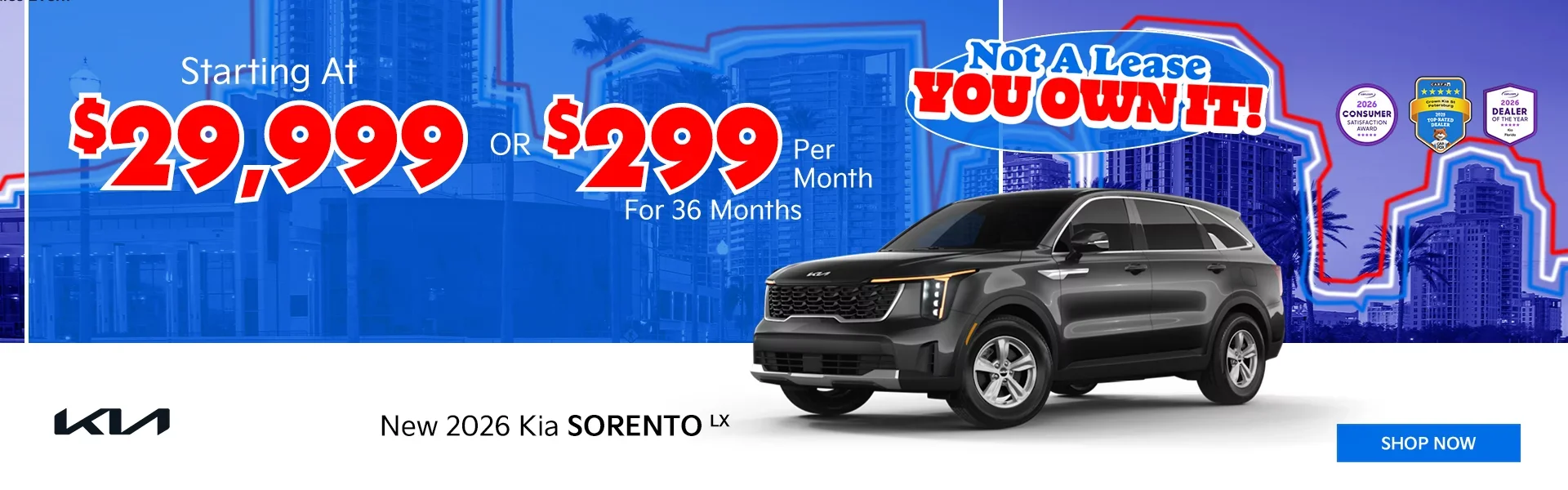 New 2026 Kia Sorento LX Starting At $29,999 Or $299/Mo